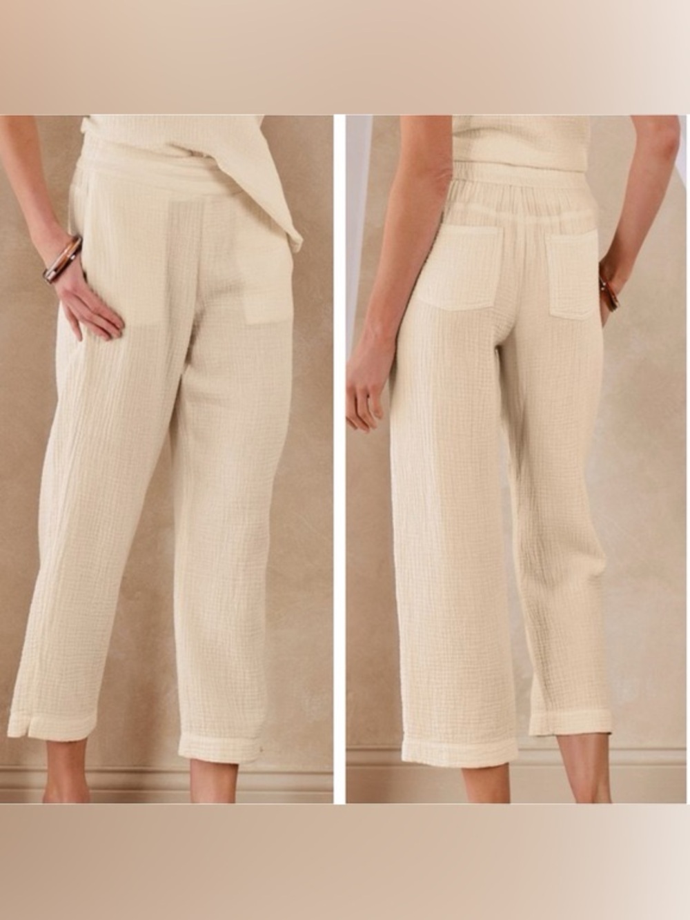 Soft Surroundings Cotton Gaize Muslin Cropped Elastic Waist Pants Sz Small